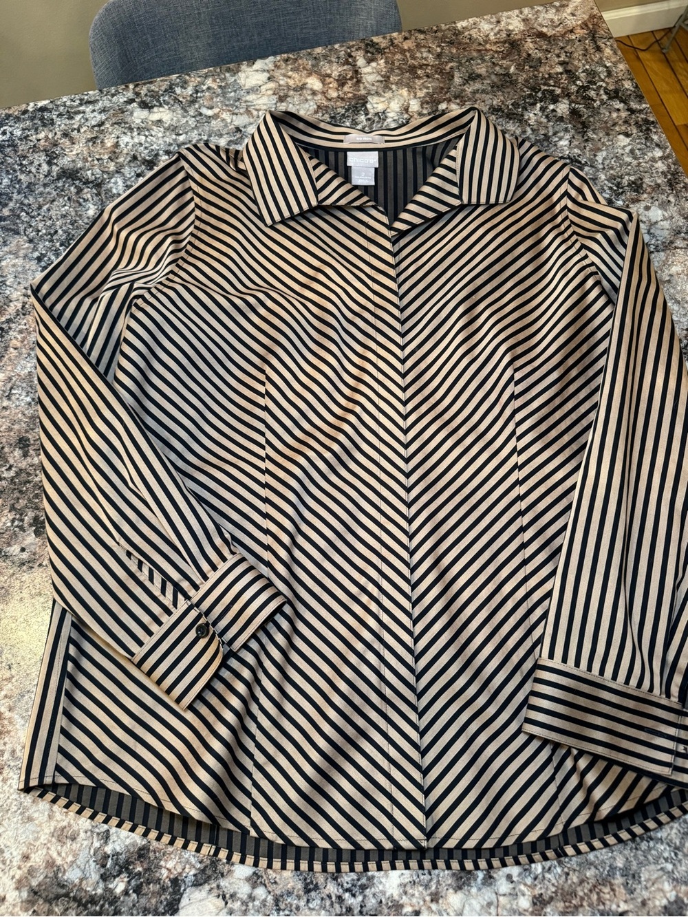Chico's Black and Tan Striped Collared Shirt
